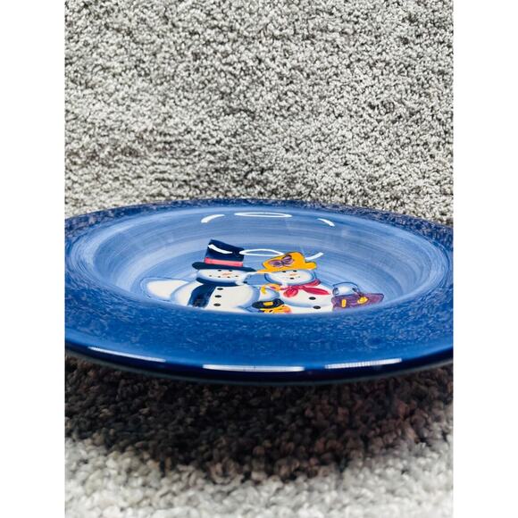 Tabletops Blue Hand Painted Snow Couple Pasta Rim Ceramic Plate 14.75" Limited - Picture 3 of 8